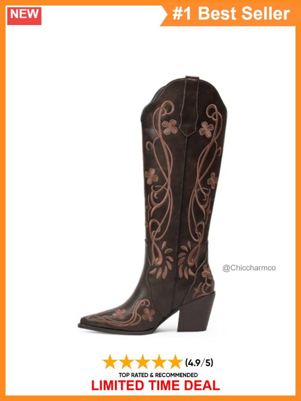 Knee High Western Cowboy Boots Faux Leather Block Heel